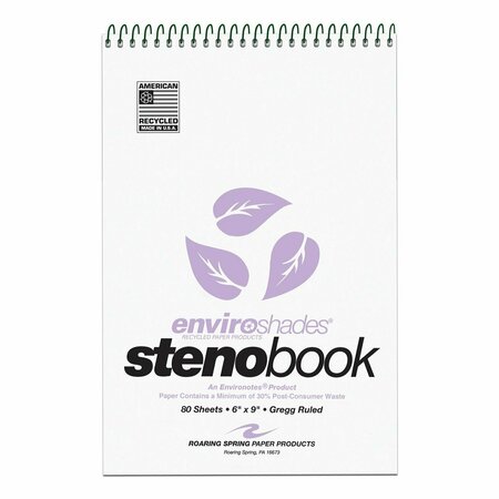 ROARING SPRING Enviroshades Wirebound Steno Book 6 in. X9 in. 80 Sheetsg-Orchid Paper, Gregg Rule, 4PK RS12264